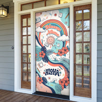 Personalized Hawaii Back To School Door Cover Retro Rainbow Sun with Tropical Hibiscus Flowers TS04 - Polynesian Pride