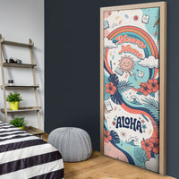 Personalized Hawaii Back To School Door Cover Retro Rainbow Sun with Tropical Hibiscus Flowers TS04 - Polynesian Pride