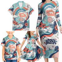 Personalized Hawaii Back To School Family Matching Long Sleeve Bodycon Dress and Hawaiian Shirt Retro Rainbow Sun with Tropical Hibiscus Flowers TS04 - Polynesian Pride