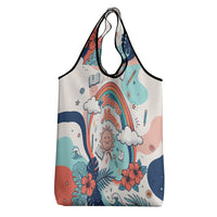 Personalized Hawaii Back To School Grocery Bag Retro Rainbow Sun with Tropical Hibiscus Flowers TS04 - Polynesian Pride