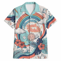 Personalized Hawaii Back To School Hawaiian Shirt Retro Rainbow Sun with Tropical Hibiscus Flowers TS04 White Blue - Polynesian Pride