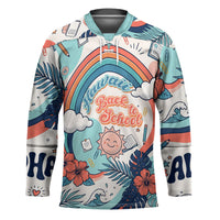Personalized Hawaii Back To School Hockey Jersey Retro Rainbow Sun with Tropical Hibiscus Flowers TS04 Unisex White Blue - Polynesian Pride