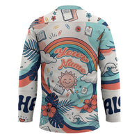 Personalized Hawaii Back To School Hockey Jersey Retro Rainbow Sun with Tropical Hibiscus Flowers TS04 - Polynesian Pride