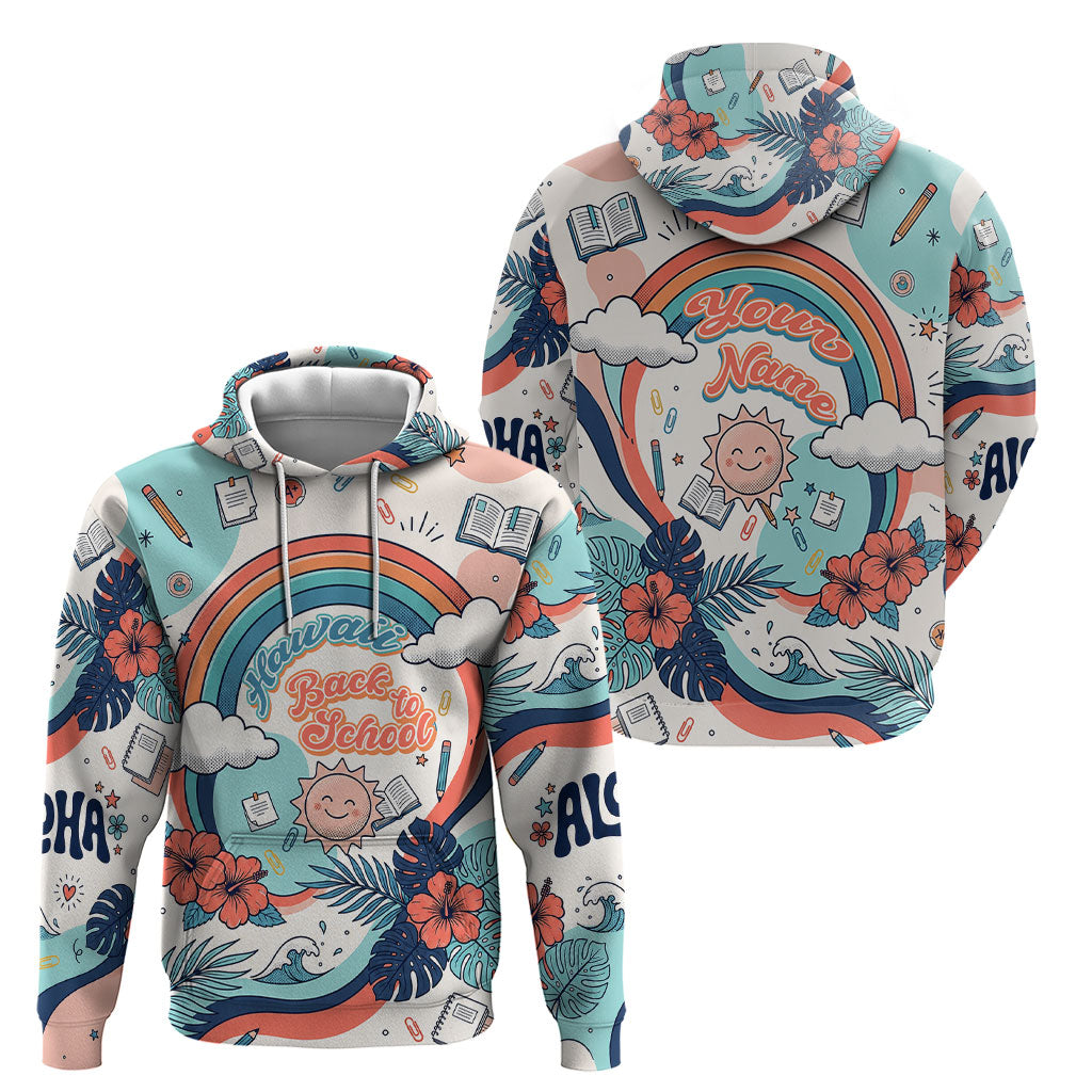 Personalized Hawaii Back To School Hoodie Retro Rainbow Sun with Tropical Hibiscus Flowers TS04 - Polynesian Pride