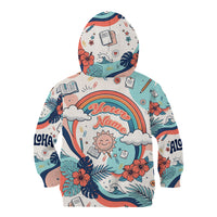 Personalized Hawaii Back To School Kid Hoodie Retro Rainbow Sun with Tropical Hibiscus Flowers TS04 - Polynesian Pride
