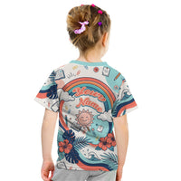Personalized Hawaii Back To School Kid T Shirt Retro Rainbow Sun with Tropical Hibiscus Flowers TS04 - Polynesian Pride