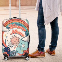 Personalized Hawaii Back To School Luggage Cover Retro Rainbow Sun with Tropical Hibiscus Flowers TS04 White Blue - Polynesian Pride