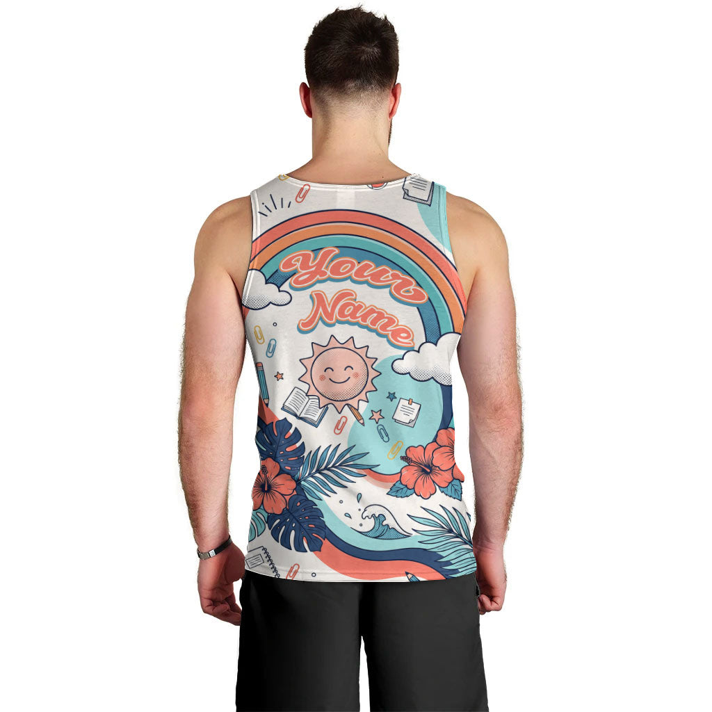 Personalized Hawaii Back To School Men Tank Top Retro Rainbow Sun with Tropical Hibiscus Flowers TS04 - Polynesian Pride