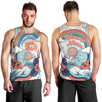 Personalized Hawaii Back To School Men Tank Top Retro Rainbow Sun with Tropical Hibiscus Flowers TS04 - Polynesian Pride