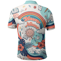 Personalized Hawaii Back To School Polo Shirt Retro Rainbow Sun with Tropical Hibiscus Flowers TS04 - Polynesian Pride