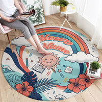 Personalized Hawaii Back To School Round Carpet Retro Rainbow Sun with Tropical Hibiscus Flowers TS04 - Polynesian Pride