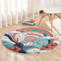 Personalized Hawaii Back To School Round Carpet Retro Rainbow Sun with Tropical Hibiscus Flowers TS04 - Polynesian Pride