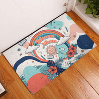 Personalized Hawaii Back To School Rubber Doormat Retro Rainbow Sun with Tropical Hibiscus Flowers TS04 - Polynesian Pride