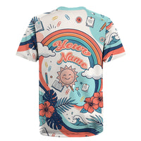 Personalized Hawaii Back To School Rugby Jersey Retro Rainbow Sun with Tropical Hibiscus Flowers TS04 - Polynesian Pride