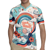 Personalized Hawaii Back To School Rugby Jersey Retro Rainbow Sun with Tropical Hibiscus Flowers TS04 - Polynesian Pride