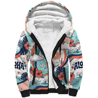 Personalized Hawaii Back To School Sherpa Hoodie Retro Rainbow Sun with Tropical Hibiscus Flowers TS04 Unisex White Blue - Polynesian Pride