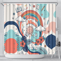Personalized Hawaii Back To School Shower Curtain Retro Rainbow Sun with Tropical Hibiscus Flowers TS04 - Polynesian Pride