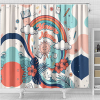 Personalized Hawaii Back To School Shower Curtain Retro Rainbow Sun with Tropical Hibiscus Flowers TS04 - Polynesian Pride