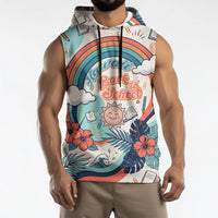 Personalized Hawaii Back To School Sleeveless Hoodie Retro Rainbow Sun with Tropical Hibiscus Flowers TS04 - Polynesian Pride
