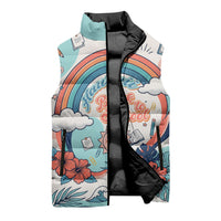 Personalized Hawaii Back To School Sleeveless Puffer Jacket Retro Rainbow Sun with Tropical Hibiscus Flowers TS04 - Polynesian Pride