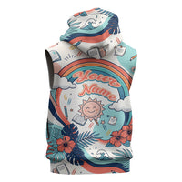 Personalized Hawaii Back To School Sleeveless Zip Hoodie Retro Rainbow Sun with Tropical Hibiscus Flowers TS04 - Polynesian Pride