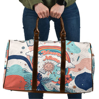 Personalized Hawaii Back To School Travel Bag Retro Rainbow Sun with Tropical Hibiscus Flowers TS04 White Blue - Polynesian Pride