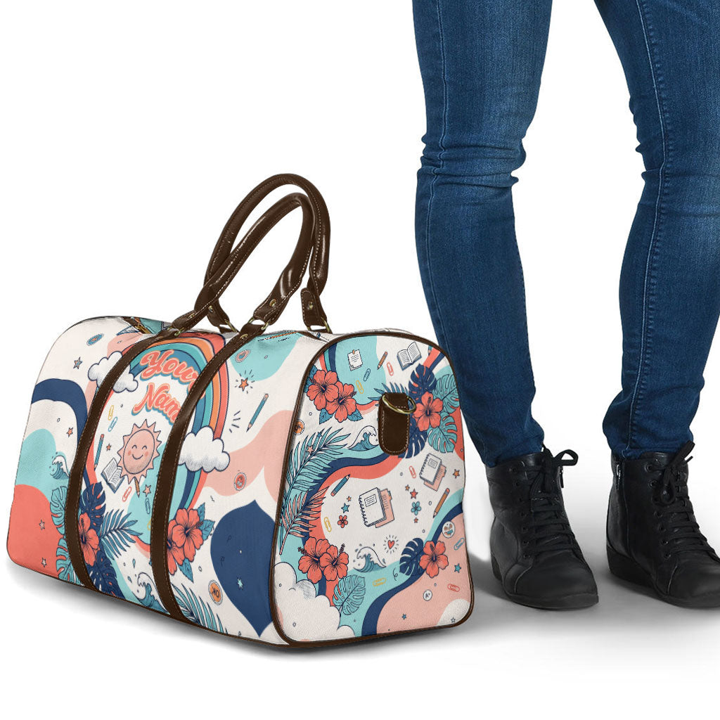 Personalized Hawaii Back To School Travel Bag Retro Rainbow Sun with Tropical Hibiscus Flowers TS04 - Polynesian Pride