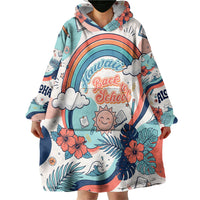 Personalized Hawaii Back To School Wearable Blanket Hoodie Retro Rainbow Sun with Tropical Hibiscus Flowers TS04 - Polynesian Pride