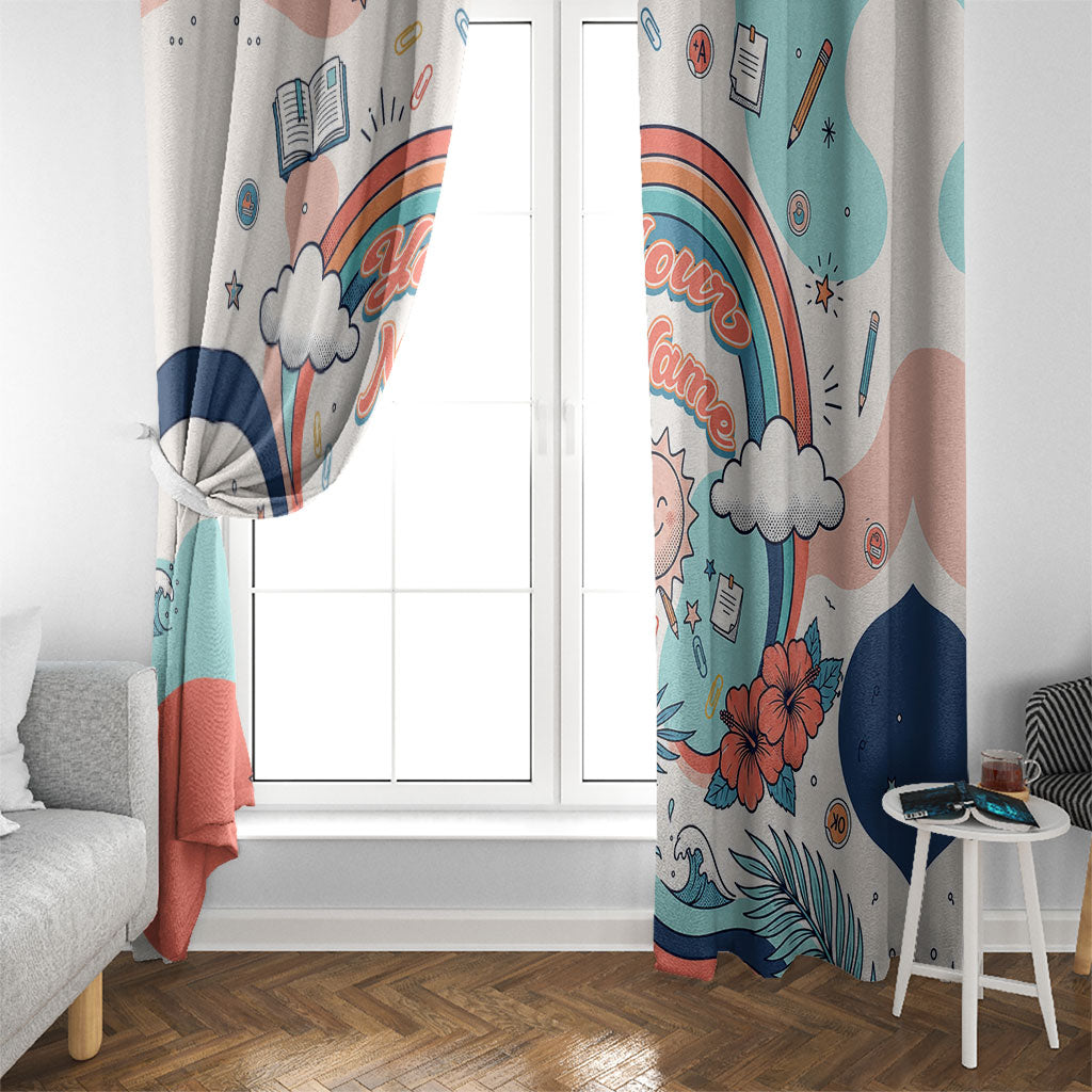 Personalized Hawaii Back To School Window Curtain Retro Rainbow Sun with Tropical Hibiscus Flowers TS04 - Polynesian Pride
