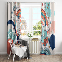Personalized Hawaii Back To School Window Curtain Retro Rainbow Sun with Tropical Hibiscus Flowers TS04 - Polynesian Pride