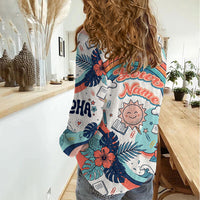 Personalized Hawaii Back To School Women Casual Shirt Retro Rainbow Sun with Tropical Hibiscus Flowers TS04 - Polynesian Pride