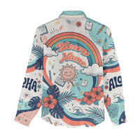 Personalized Hawaii Back To School Women Casual Shirt Retro Rainbow Sun with Tropical Hibiscus Flowers TS04 - Polynesian Pride