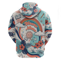 Personalized Hawaii Back To School Zip Hoodie Retro Rainbow Sun with Tropical Hibiscus Flowers TS04 - Polynesian Pride
