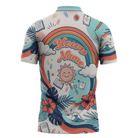 Personalized Hawaii Back To School Zipper Polo Shirt Retro Rainbow Sun with Tropical Hibiscus Flowers TS04 - Polynesian Pride