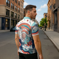 Personalized Hawaii Back To School Zipper Polo Shirt Retro Rainbow Sun with Tropical Hibiscus Flowers TS04 - Polynesian Pride