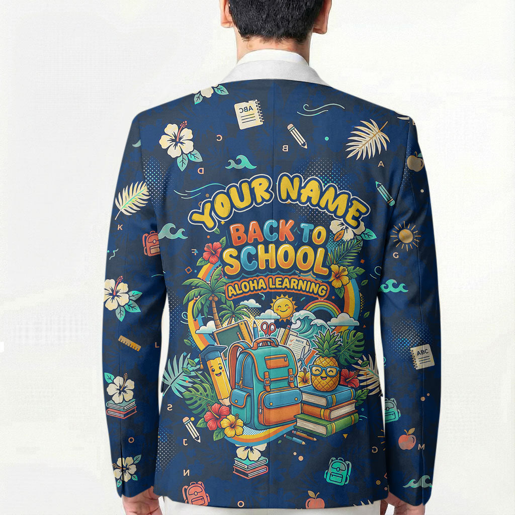 Personalized Hawaii Back To School Aloha Learning Blazer Retro Rainbow open Notebook with Pineapple and Hibiscus Flowers TS04 - Polynesian Pride
