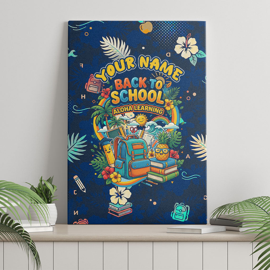 Personalized Hawaii Back To School Aloha Learning Canvas Wall Art Retro Rainbow open Notebook with Pineapple and Hibiscus Flowers TS04 - Polynesian Pride