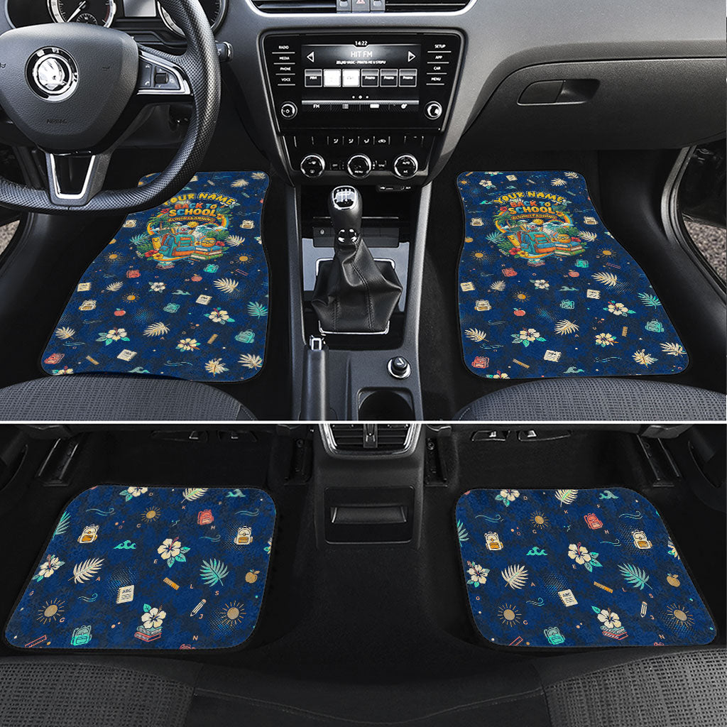 Personalized Hawaii Back To School Aloha Learning Car Mats Retro Rainbow open Notebook with Pineapple and Hibiscus Flowers TS04 Set 4pcs Blue - Polynesian Pride