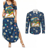 Personalized Hawaii Back To School Aloha Learning Couples Matching Summer Maxi Dress and Long Sleeve Button Shirt Retro Rainbow open Notebook with Pineapple and Hibiscus Flowers TS04 Blue - Polynesian Pride