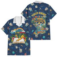 Personalized Hawaii Back To School Aloha Learning Family Matching Off The Shoulder Long Sleeve Dress and Hawaiian Shirt Retro Rainbow open Notebook with Pineapple and Hibiscus Flowers TS04 Dad's Shirt - Short Sleeve Blue - Polynesian Pride