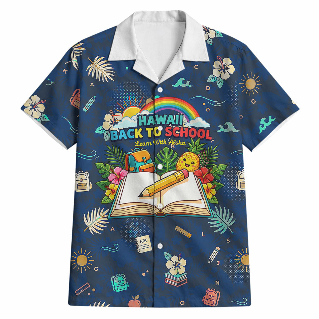 Personalized Hawaii Back To School Aloha Learning Hawaiian Shirt Retro Rainbow open Notebook with Pineapple and Hibiscus Flowers TS04 Blue - Polynesian Pride