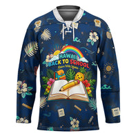 Personalized Hawaii Back To School Aloha Learning Hockey Jersey Retro Rainbow open Notebook with Pineapple and Hibiscus Flowers TS04 Unisex Blue - Polynesian Pride