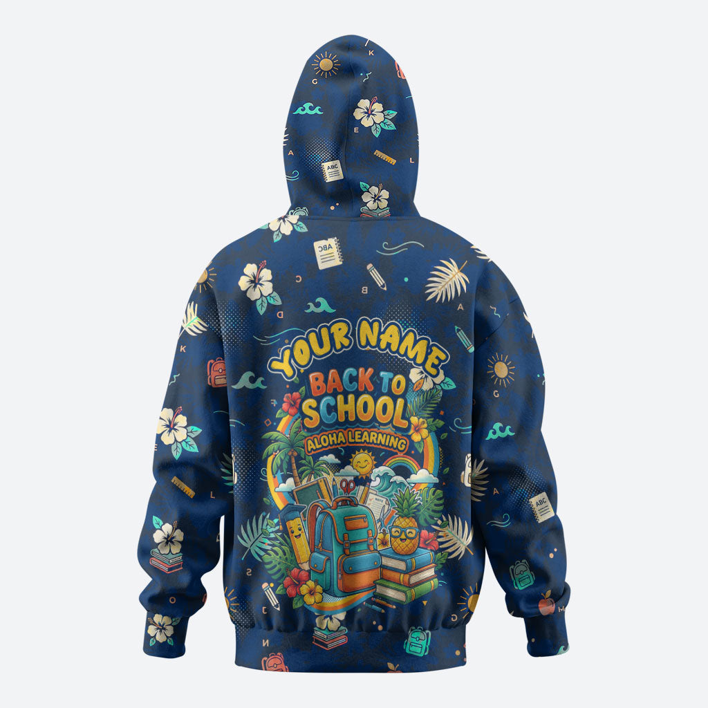 Personalized Hawaii Back To School Aloha Learning Hoodie Retro Rainbow open Notebook with Pineapple and Hibiscus Flowers TS04 - Polynesian Pride