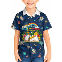 Personalized Hawaii Back To School Aloha Learning Kid Hawaiian Shirt Retro Rainbow open Notebook with Pineapple and Hibiscus Flowers TS04 Kid Blue - Polynesian Pride