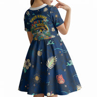 Personalized Hawaii Back To School Aloha Learning Kid Short Sleeve Dress Retro Rainbow open Notebook with Pineapple and Hibiscus Flowers TS04 - Polynesian Pride