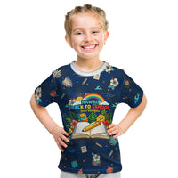Personalized Hawaii Back To School Aloha Learning Kid T Shirt Retro Rainbow open Notebook with Pineapple and Hibiscus Flowers TS04 Blue - Polynesian Pride