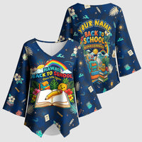 Personalized Hawaii Back To School Aloha Learning Kimono Sleeve Blouse Retro Rainbow open Notebook with Pineapple and Hibiscus Flowers TS04 - Polynesian Pride