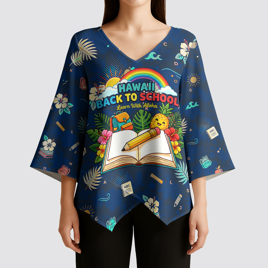Personalized Hawaii Back To School Aloha Learning Kimono Sleeve Blouse Retro Rainbow open Notebook with Pineapple and Hibiscus Flowers TS04 - Polynesian Pride