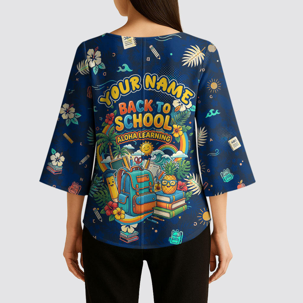 Personalized Hawaii Back To School Aloha Learning Kimono Sleeve Blouse Retro Rainbow open Notebook with Pineapple and Hibiscus Flowers TS04 - Polynesian Pride