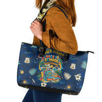 Personalized Hawaii Back To School Aloha Learning Leather Tote Bag Retro Rainbow open Notebook with Pineapple and Hibiscus Flowers TS04 Blue - Polynesian Pride